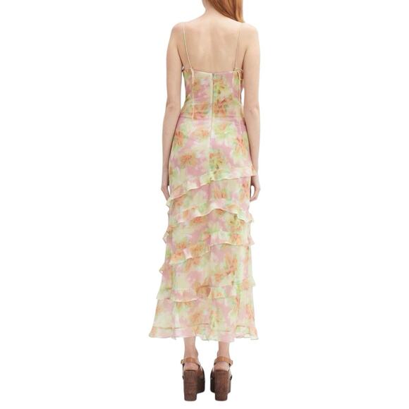 Bardot Cantara Ruffle Slip Dress Tiered Maxi Slit Floral Pink Sz 2 XS Fairy Cute - Picture 2 of 12